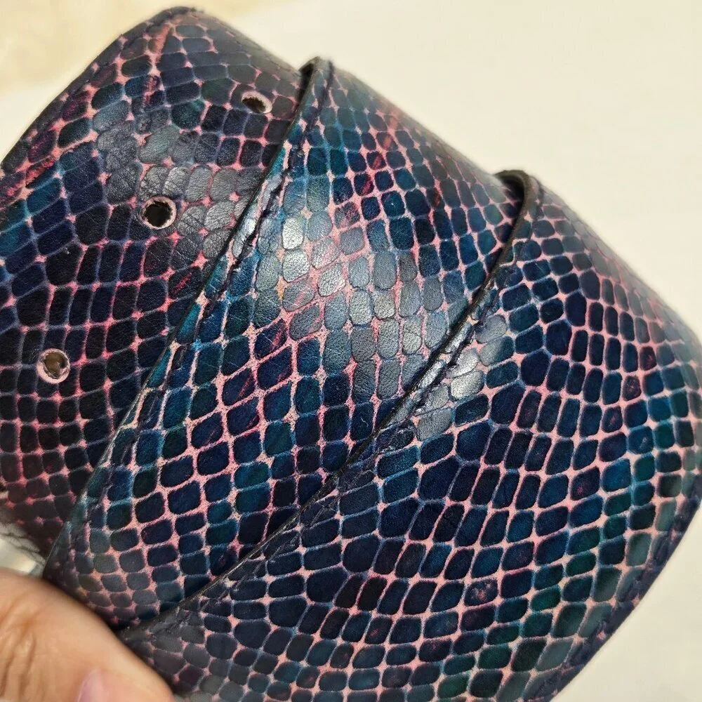Harve Benard Size Small Genuine Leather Snake Print Belt Blue Pink Ombre